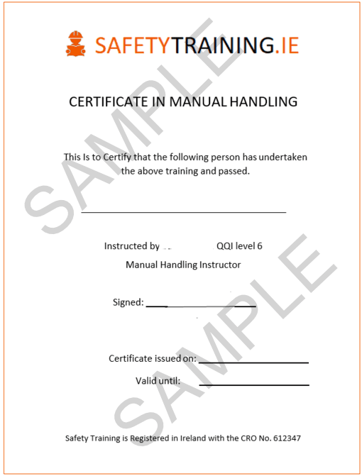 SafetyTraining.ie manual handling certificate
